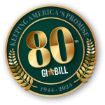 Circular logo that says "80th GI Bill" in the center, "Keeping America's Promise" around the top, and "1994-2024" around the bottom.